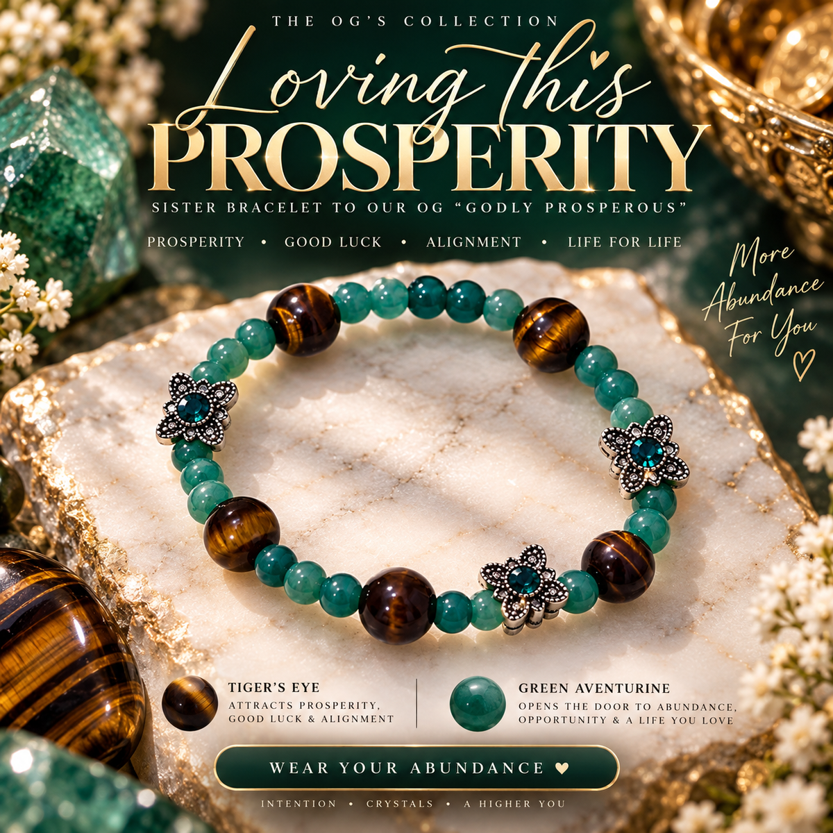 “ Loving this prosperity “ 3 charmed bracelet